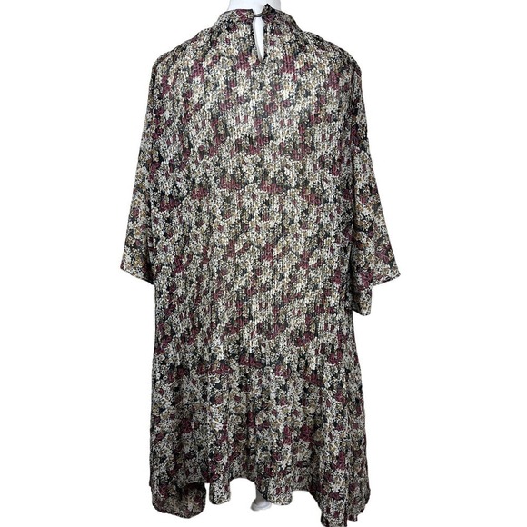 Zara Mini‎ Dress Oversized Mock Neck Floral 3/4 Flare Sleeve XS - Picture 2 of 9